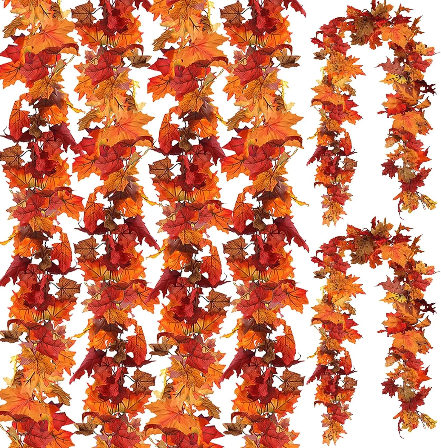 6 Pack Fall Leaf Garland Total Artificial Maple Leaf Autumn Garland Fall Leaves Hanging Vines Fall Maple Leaves Thanksgiving Decor for Home Wedding Fireplace Party