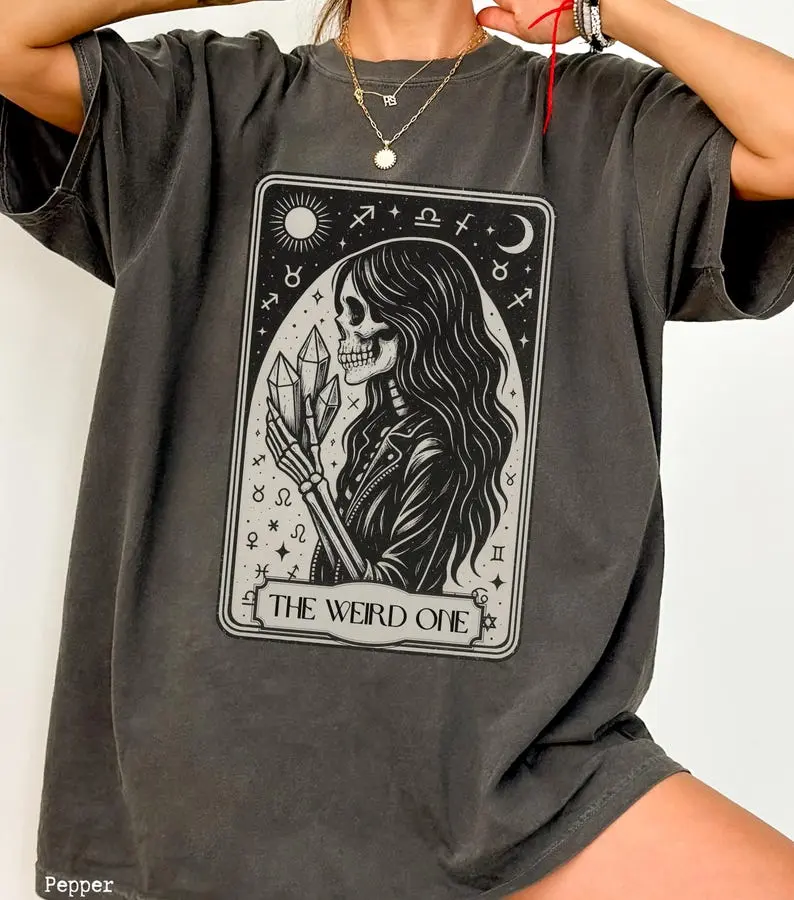 Comfort Colors The Weird One Tarot Card Shirt, Halloween Skeleton T-Shirt Gift Metaphysical Lovers Tee