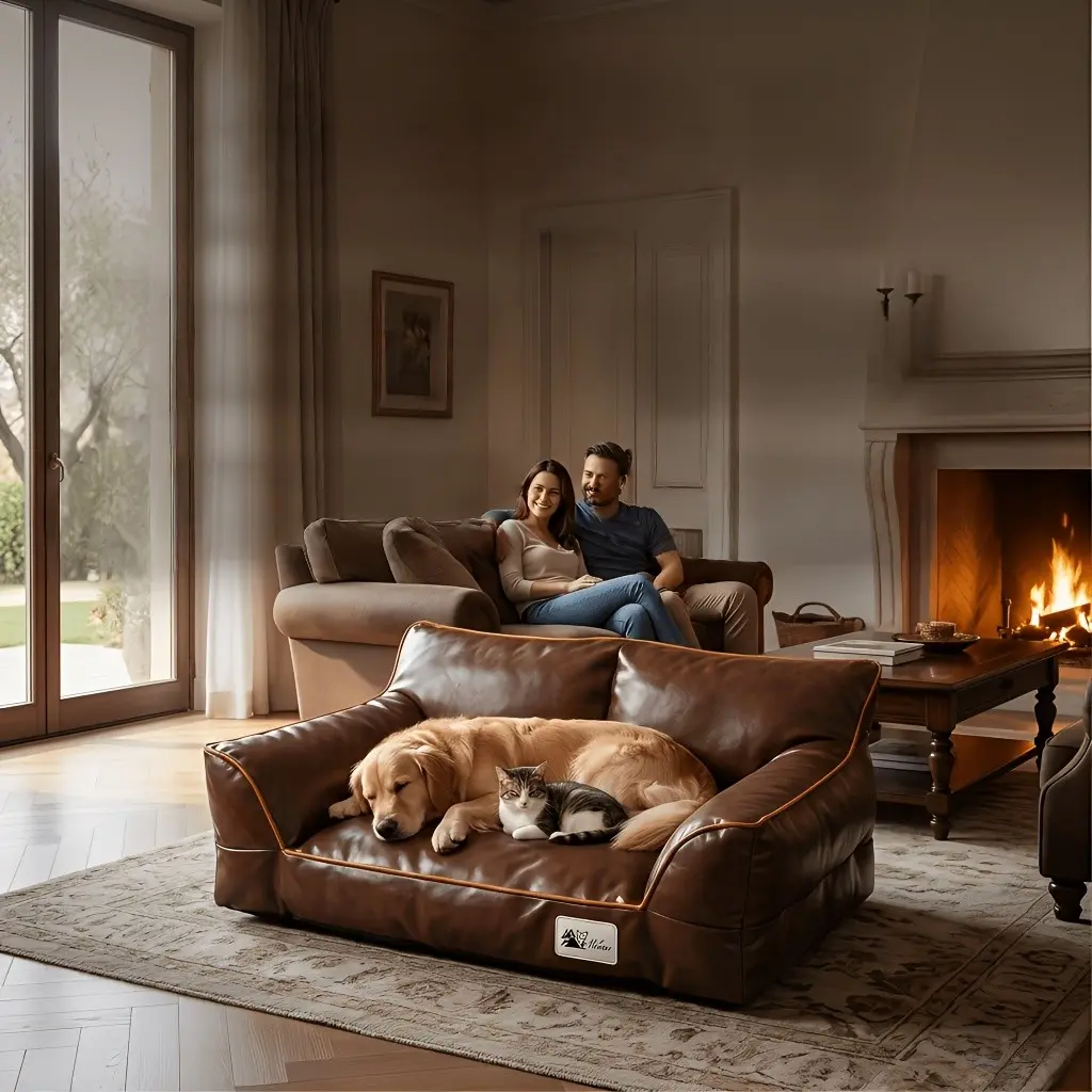 Modern Synthetic Leather Pet Sofa Bed, High Resilience Back Support Dog House, Durable Scratch-Resistant Cat Bed Kittens, Waterproof All-Season Pet Furniture