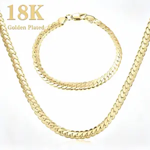 18k Gold Plated  Double Layers Chunky Chain Necklace & Bracelet Set Trendy Creative Hip Hop Style for Women Jewelry Party Daily Matching Christmas Gift