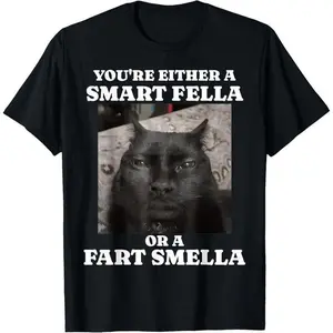 shortsleeve tees You're Either a Smart Fella or a Fart Smella Funny Cat Meme T-Shirt