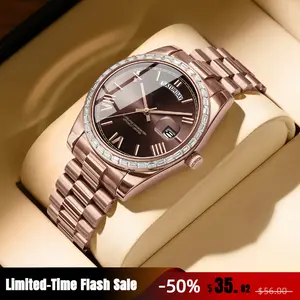 Men’s Luxury Business Quartz Watch - Crystal Bezel Sparkling Design, Stainless Steel Bracelet, Classic Day-Date Function, Elegant High-End Mens Gift for Men’s Accessories, Fashion Watches outdoorfun
