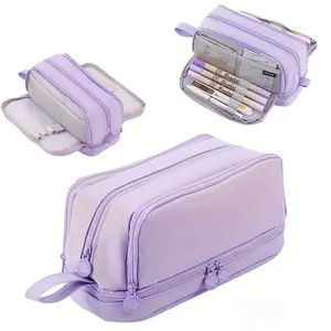 Large Capacity Waterproof Zipper Pencil Case, Multi-Color Durable Storage Bag for Pens, Drawing Markers, School Supplies, Office Essentials, Makeup Organizer