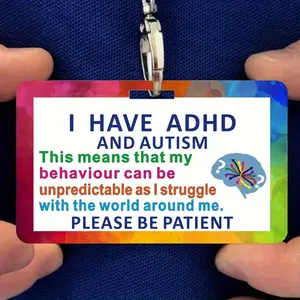 Creative ADHD & Autism Care Card, Waterproof & Non-fading PVC Card with Lanyard, ADHD & Autism Travel Warning Card, Awareness Tool, Behavior, Patient, Unpredictable