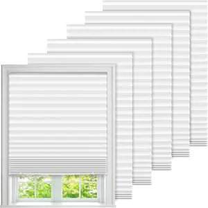 6 Pack Temporary Paper Blinds for Indoor Windows No Drill, 24" W x 59" H Light Filtering Adhesive Pleated Cordless Shades with 12 Clips, Room Darking Shades for Bedroom, White
