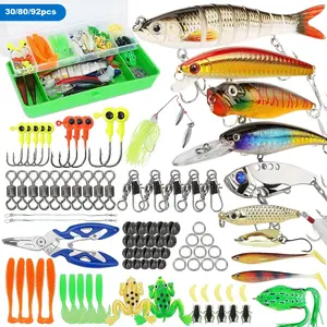 30/80/92pcs Fishing Lures Kit with Tackle Box, Crankbaits for Bass & Trout, Spinnerbaits, Soft Plastic Worms for Freshwater Fishing, Topwater Lure, Artificial Fishing Lure