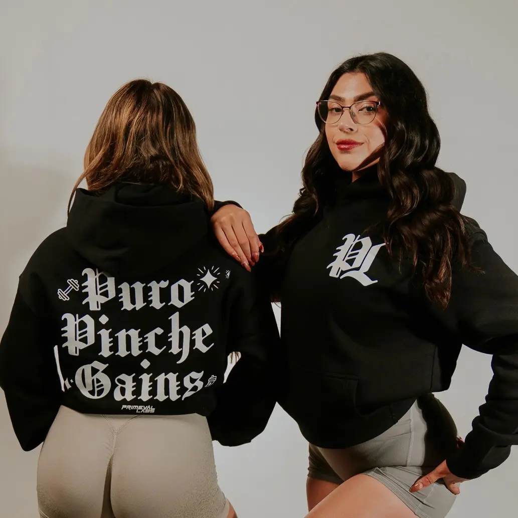 PRIMEVAL LABS Puro Gains Hoodie - Long Sleeve, Black, Fitted, Casual Style, Medium Length, Perfect for Fall, Comfortable & Versatile
