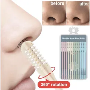 12pcs Set 2-in-1 Nose Hair Trimmer with 360° Rotating Dual-Sided Nose Cleaner, Portable Manual Nasal Hair Removal Tool, Suitable for Men and Women