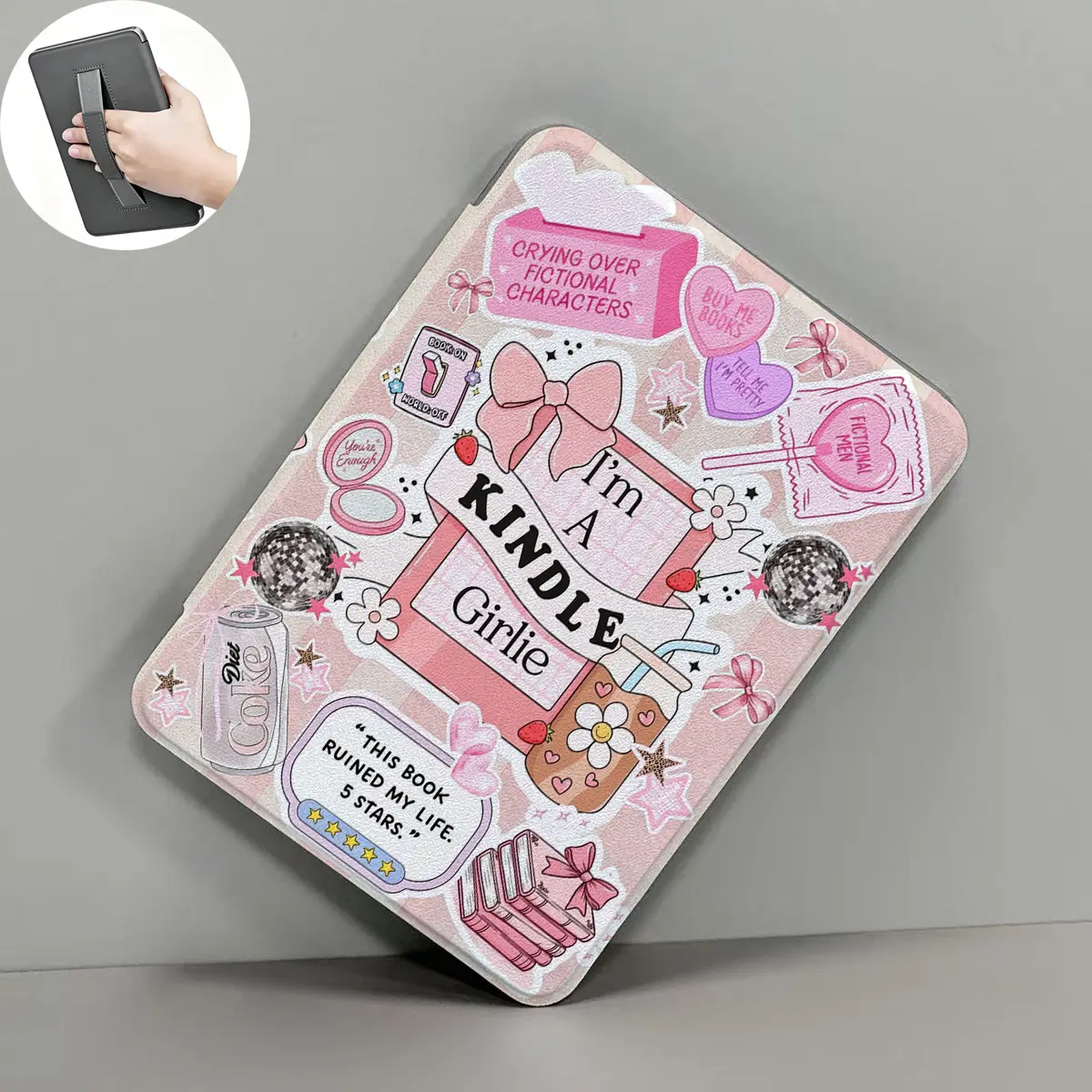 Cute Reader Tablet Kindle Case with Holder for 6in, 6.8in, 7in Devices - Slim PU Leather Cover Aesthetics Design, Clear Soft Back, Auto Wake/Sleep for Paperwhite 11th/12th Gen, Kindle 2022/2024, Light & Durable Protection Tablet Protective Casing