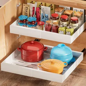 16.9 Deep Pull Out Cabinet Organizer Expandable 11.81 18 W Peel and Stick Drawers for Kitchen Bathroom Cabinet 1 Layer Carbon Steel Heavy Loads