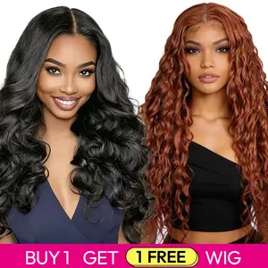 [Blend] Best Deal: Buy 1 Get 1 Free Blended Human Hair Lace Front Wig | 180% Density #1B Body Wave Hair Wig & #350 Ocean Wave Wigs