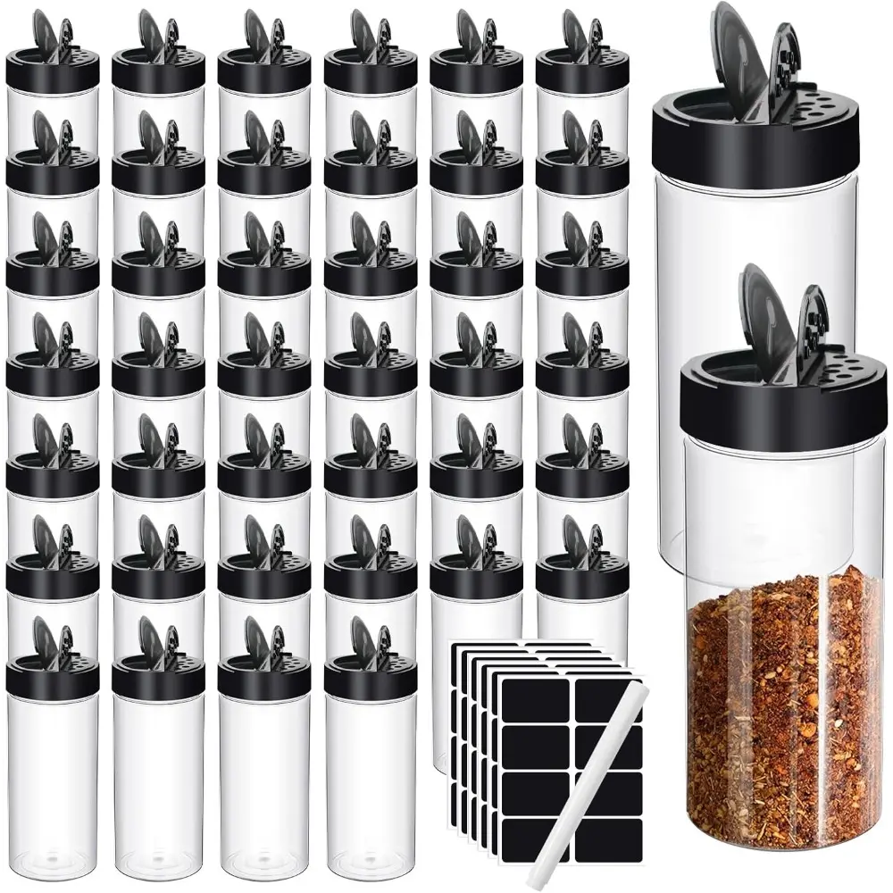 42 Pcs 16 oz Plastic Spice Jars with Shaker Lids Clear Kitchen Containers for Seasoning Storage, Large Spice Bottles with Black Cap