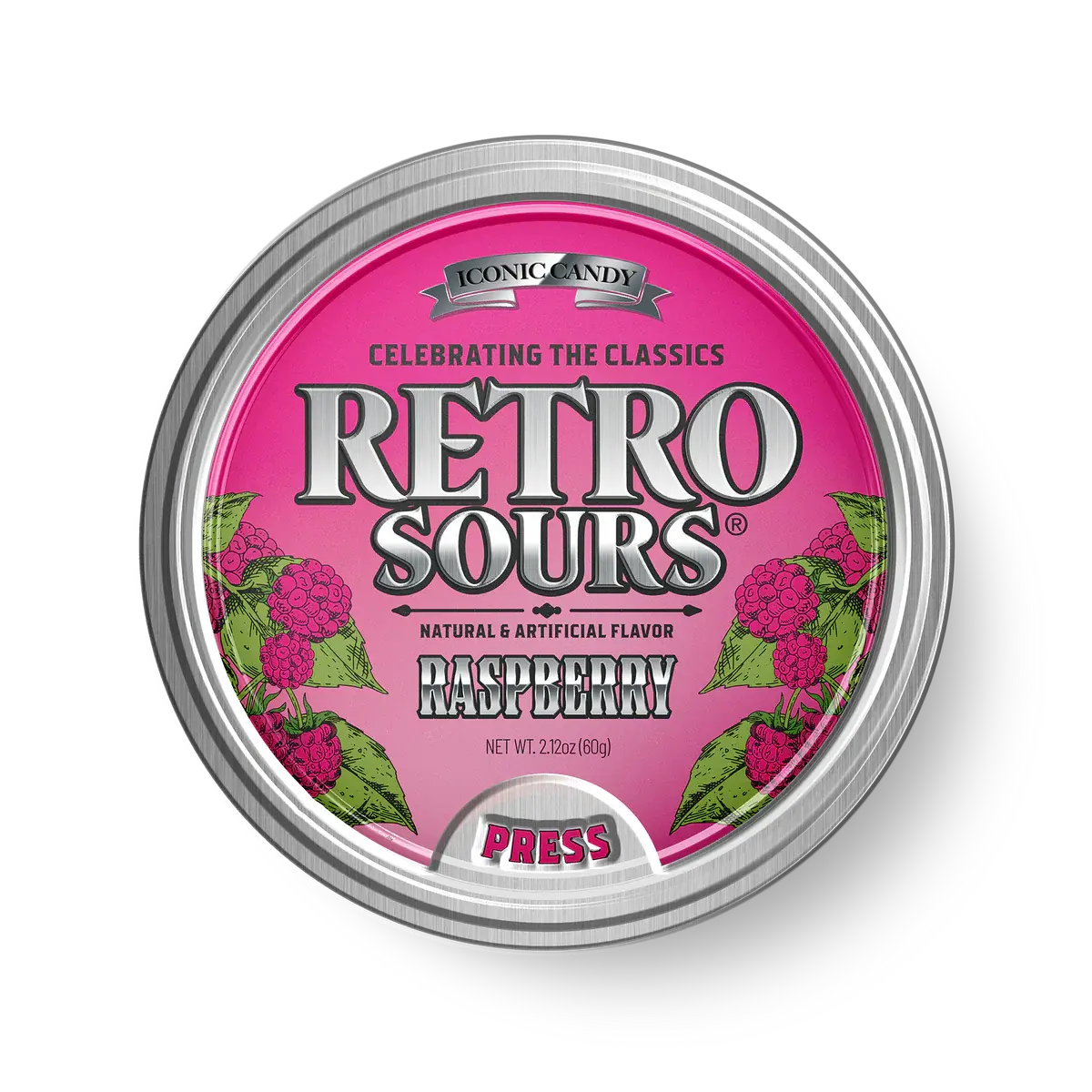 Retro Sour Tins - Hard Tangy Candy - Retro Sours Raspberry Hard Candy - 2.12oz, 1 Tin tiktok candy