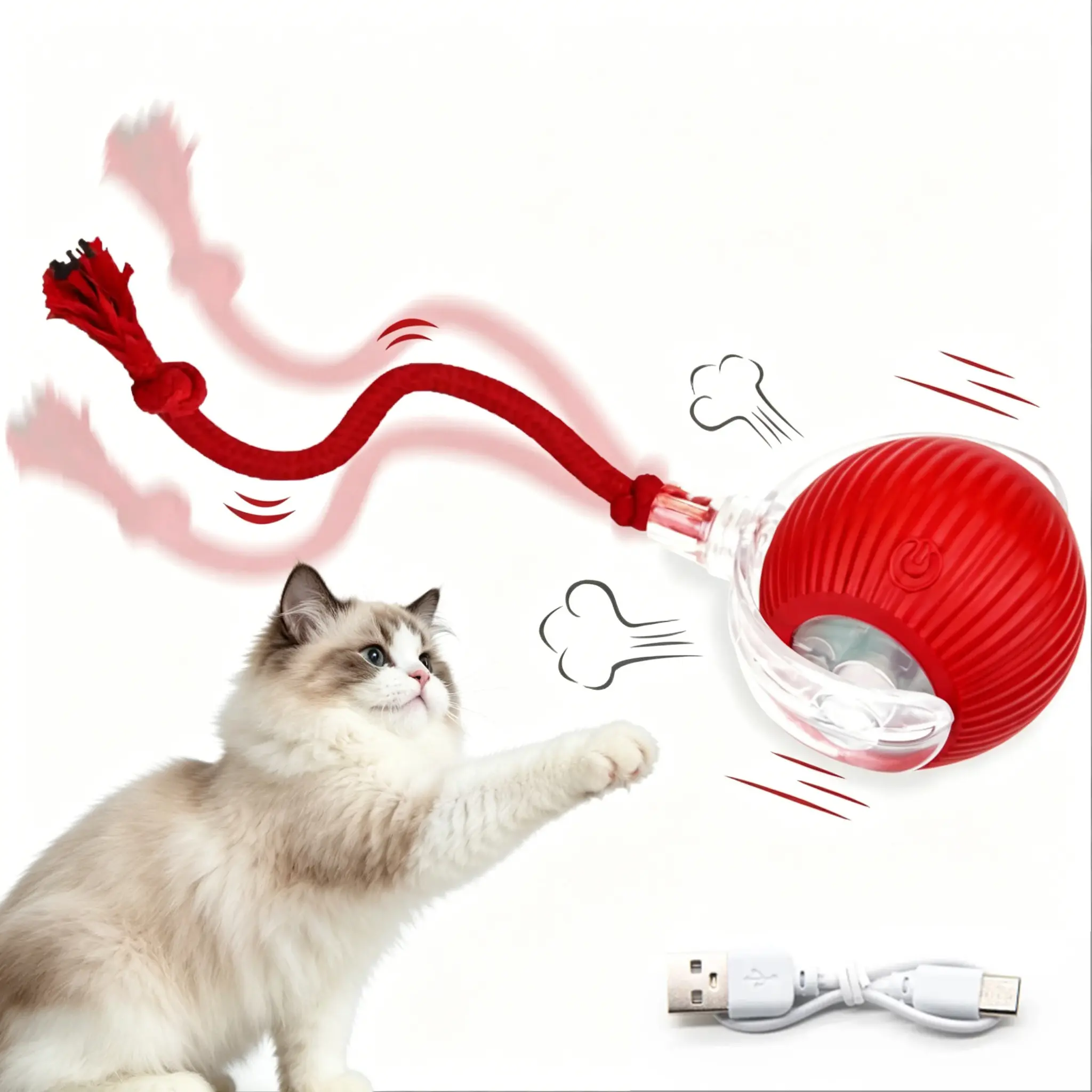Gift For Pets, 360° Intelligent Automatic Interactive Dog Smart Ball Toy, 1 Box Interactive Cat Toy Rolling Ball with USB Charger, Pet Supplies, Valentine's Day Gift