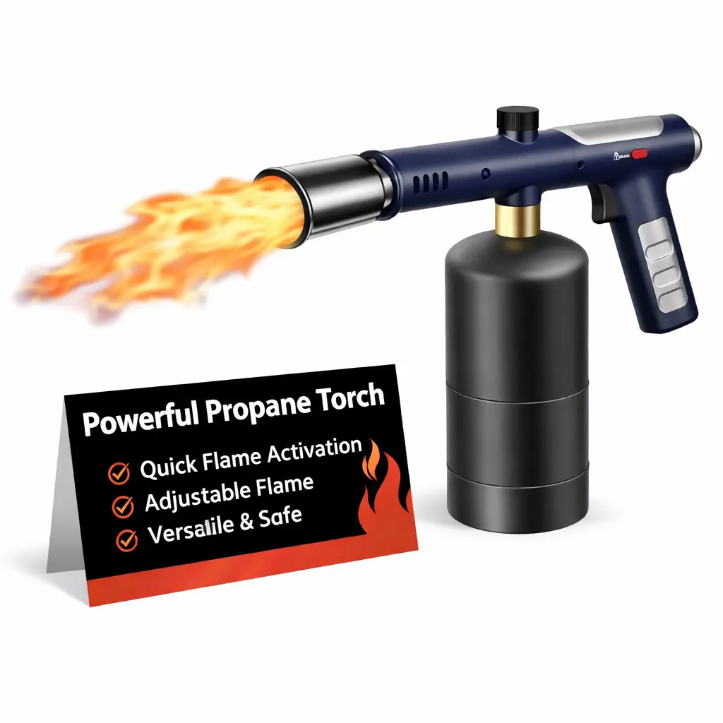 Lightweight Stainless Steel Propane Flame Torch Gun - 1-Touch Max Fire, Precise Flame Adjustment, Safety Lock, Charcoal Lighter for Outdoor Barbecues, Bakeware Kitchen Torch Head (Tank Not Included) summerwins