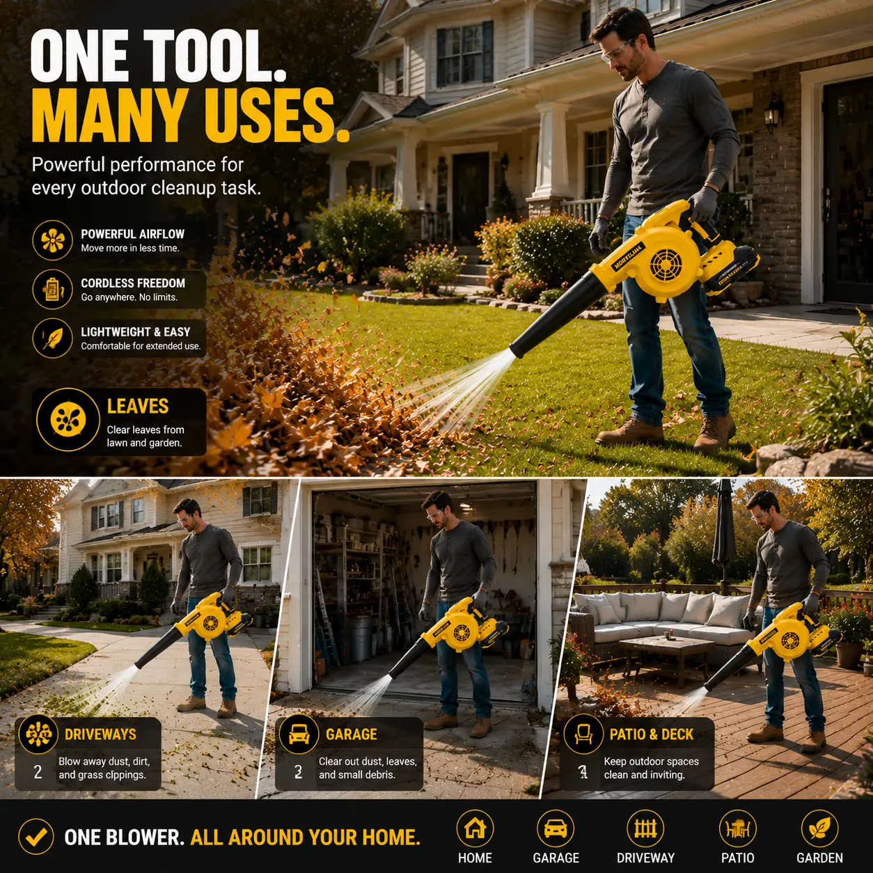 Leaf Blower Cordless High Power, Ultra-Long Battery Life & Powerful Airflow, for Garden Orchard Lawn Cleaning – Great Gift for Homeowners & Garden Lovers.