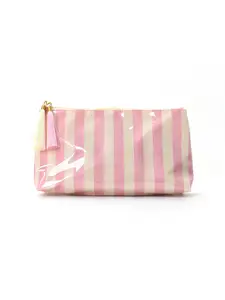 Waterproof PVC Cosmetic Bag, Striped Design, Portable Makeup Organizer, Travel Washbag with Fringe, All-Season Casual Style, Makeup Organizer Pouch, Travel Cosmetic Bags