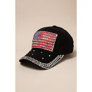 American Flag Cap with 3 Line Rhinestone Brim