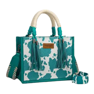 Ropin' Wrangler Cow Print Rope Handle Tote Bag