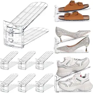 Shoe Slots Organizer for Closet 10 Pack Adjustable Level Shoe Stacker Holder Organization Double Layer Storage Space Saving Shoe Rack Organizer for Closet (Transparent)