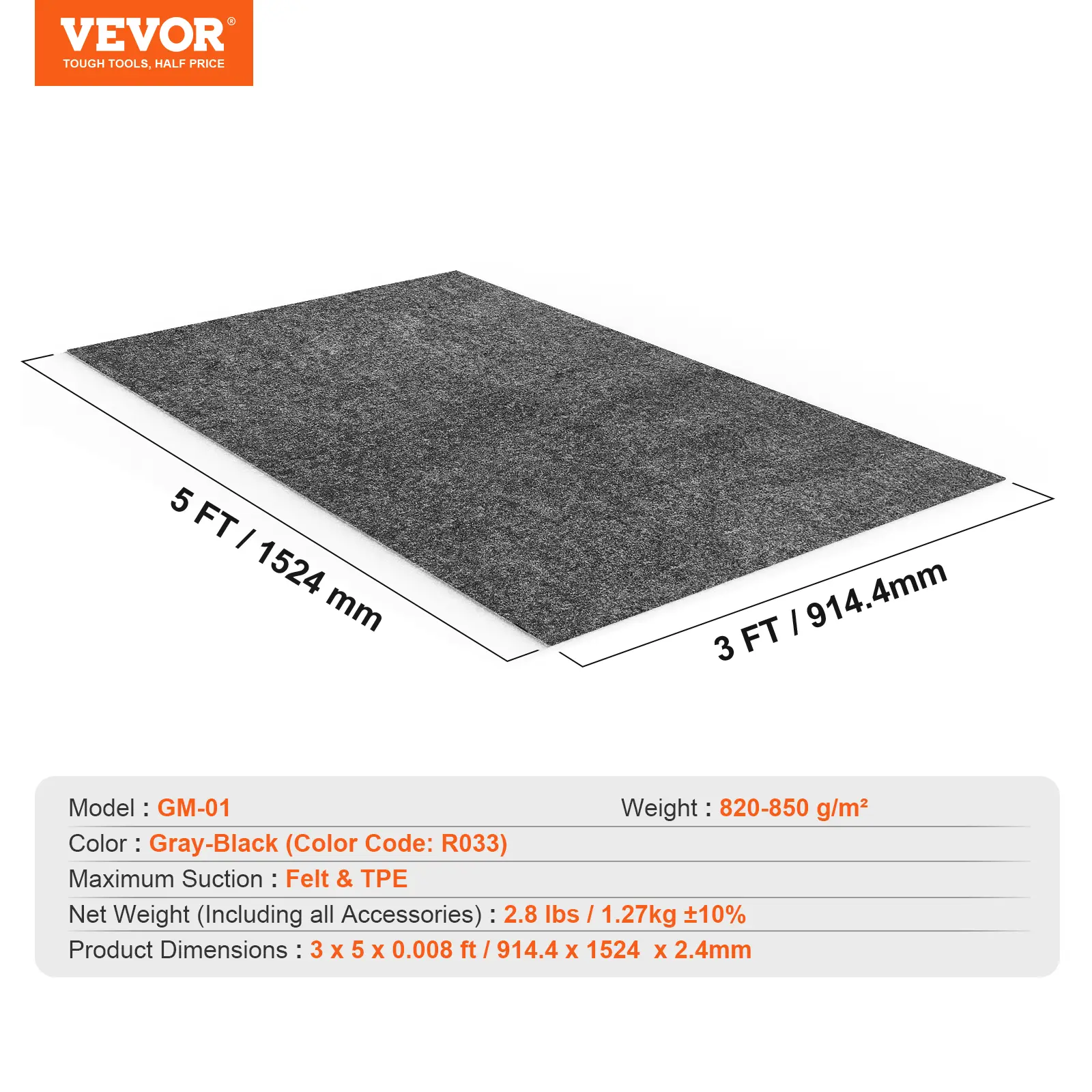 【summerfinds】VEVOR Waterproof Garage Floor Mat for Under Car, 3'x5' Compact Size Heavy Duty Containment Mat with Strong Grip, Protects Garage Floor from Water, Mud and Oil, For Garages,Greenhouses,Entrance