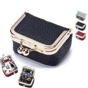 3pcs Vintage Genuine Leather Mini Jewelry Box - Retro Kiss Lock Coin Purse Style Case - Portable Travel Ring & Earring Organizer - Classic Black Aesthetic Accessory for Women