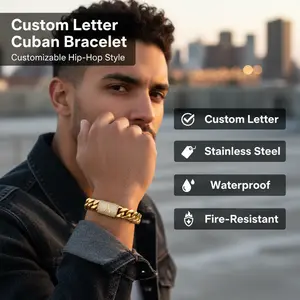 14mm A-Z Custom Letter Cuban Bracelet | Stainless Steel Alloy Chain | Waterproof, Sweatproof, Fire-Resistant & Tarnish-Free Hip Hop Jewelry