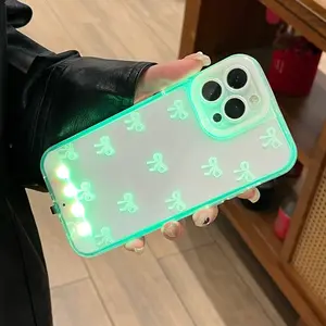 Voice Control Glowing Bowknot Cartoon Phone Case, Unique Call Light Design, Compatible with iPhone 11/12/13/14/15/16/17 Pro/Plus/Pro Max, Accessories