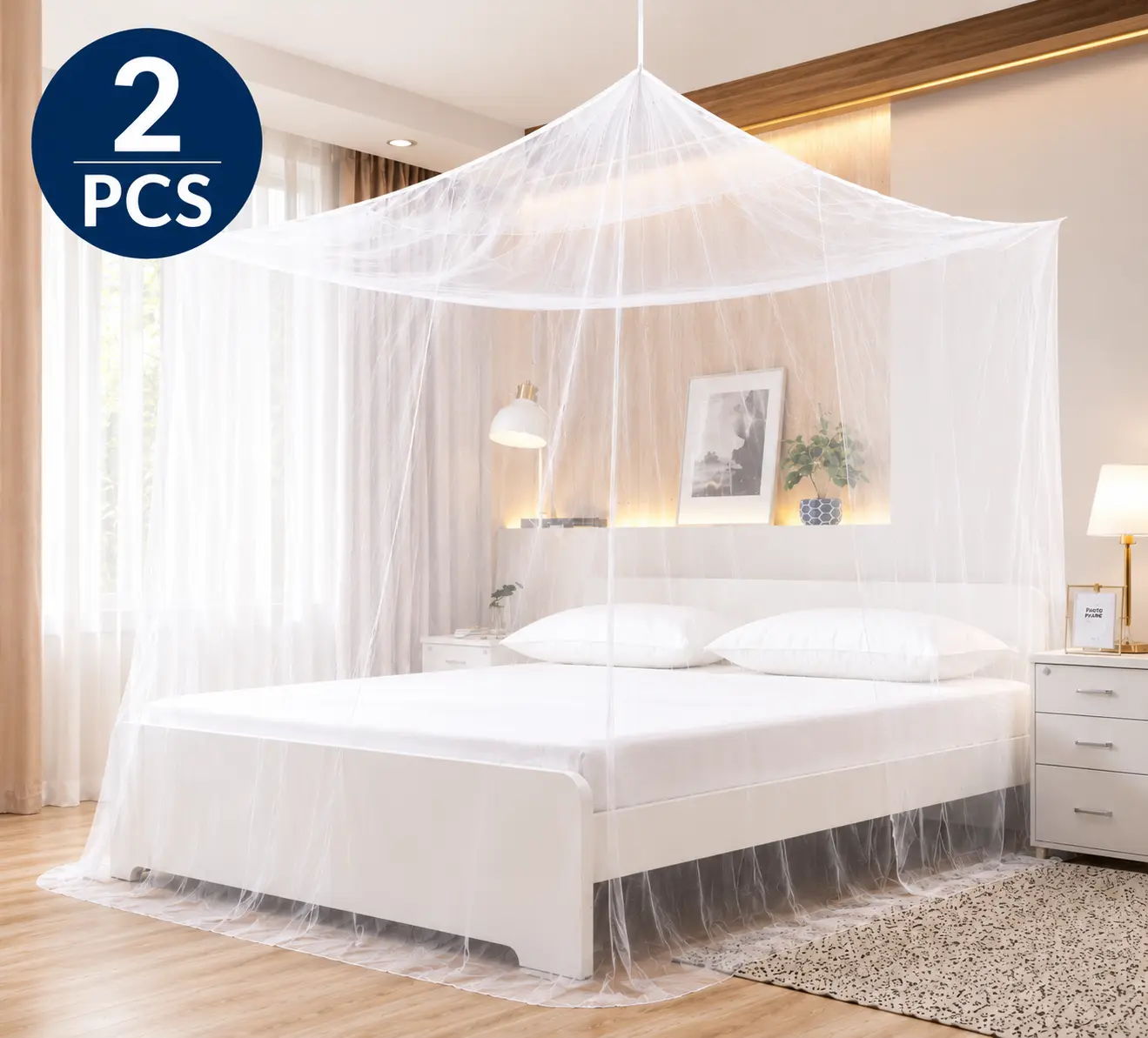 2 Pack Hanging Mosquito Net | Fine Mesh Bed Canopy for Full & Queen Beds