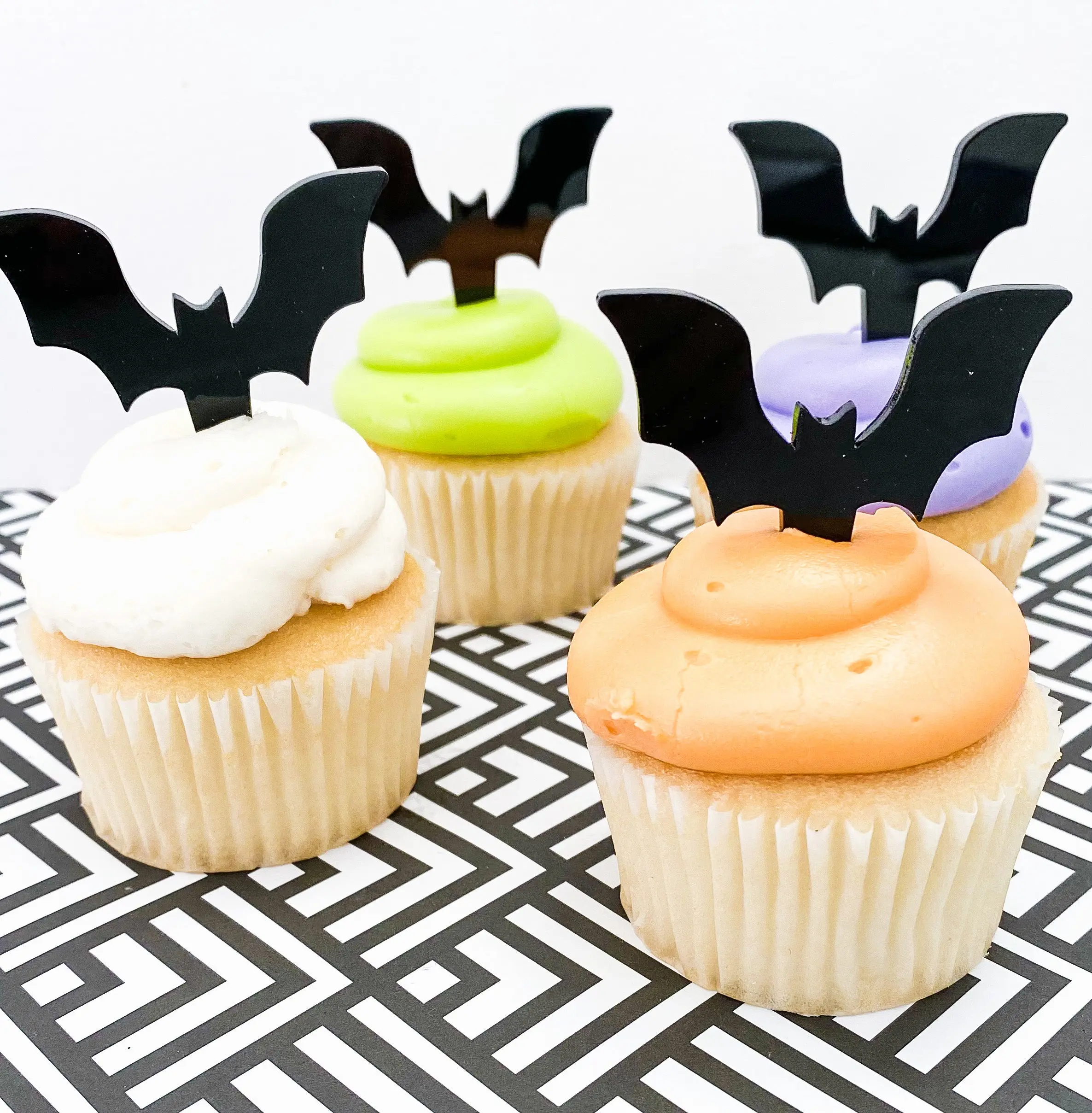 Glossy Acrylic Black Bat Cupcake Toppers – Spooky Halloween Party Dessert Decoration – 12 Pack
