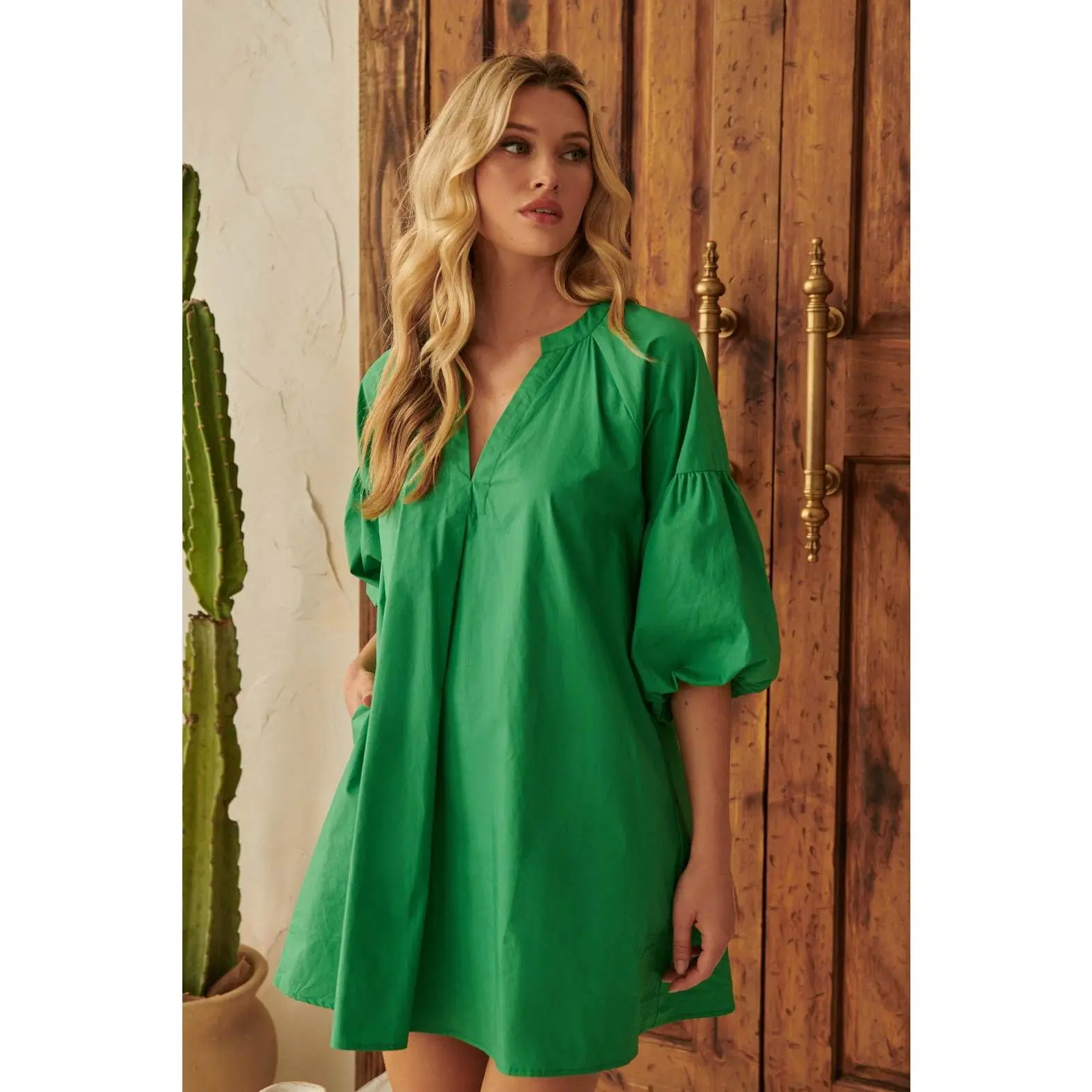 Check Mate Puff Sleeve Shift Dress