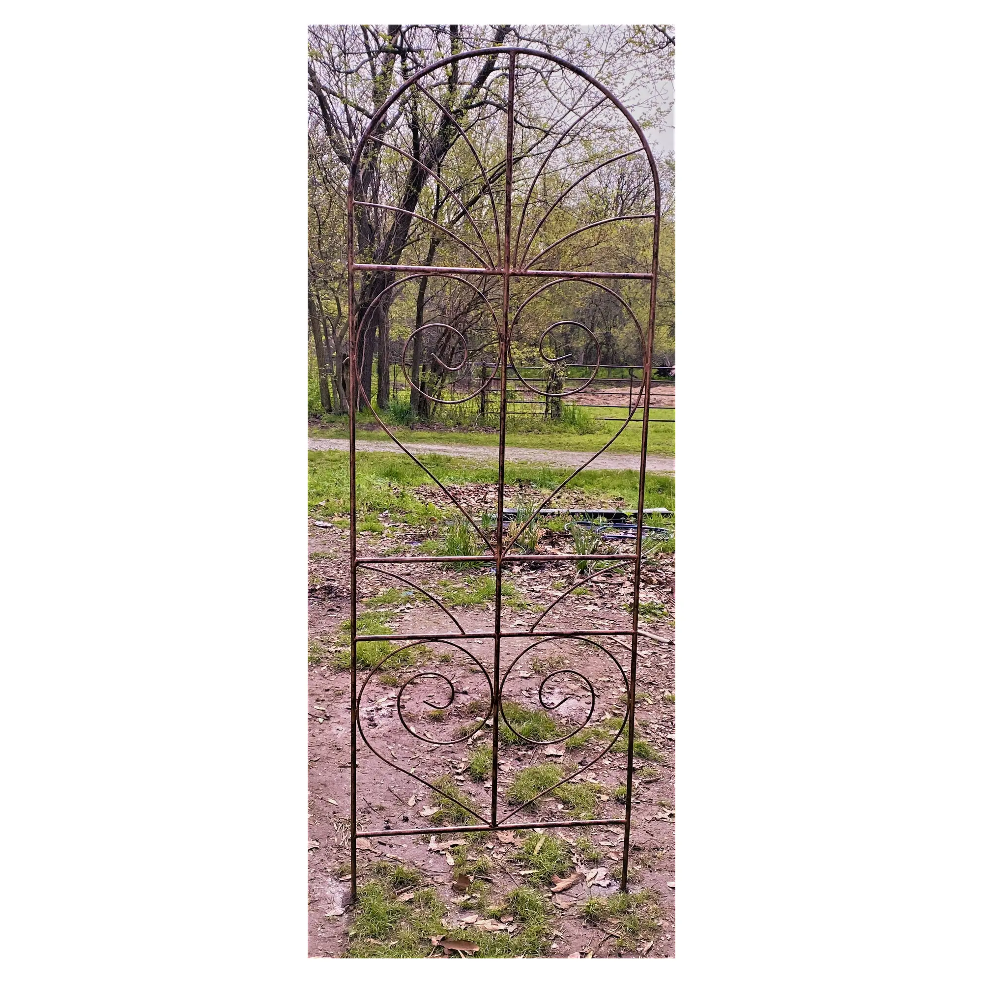 Handcrafted 6-ft Metal Garden Trellis for Climbing Plants, Decorative Heart Scroll Design, Home Improvement Garden Supply for Raised Beds