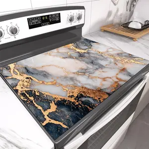 Elegant and Gold Marble Design Non-Slip Rubber Oven Mat, Stove Panel Protector, Easy Clean Kitchen Decor, Multi-Purpose Stove Cover