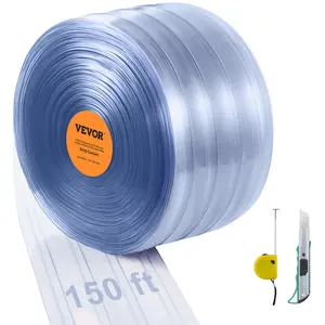 VEVOR Strip Curtain, TikTokShopBlackFriday, 150' Length, 8" Width, 0.08" Thickness, Clear Ribbed Plastic Door Strips, PVC Curtain Strip Door Bulk Roll for Warehouses, Factories, Supermarkets, Shopping Malls, Halls, Garages