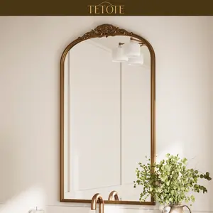 TETOTE Antique Gold Arched Mirror, Ornate Vintage Framed Mirror for Wall, Baroque Style, Decorative Mirror for Bathroom/Entryway/Mantel/Living Room, French Cleat Mounting