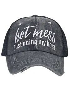 Women's Fashion Vintage Embroidered Ponytail Hat, Breathable Mesh Baseball Cap, Adjustable Cap, Casual Hollow Out Design, Spring & Fall Accessories