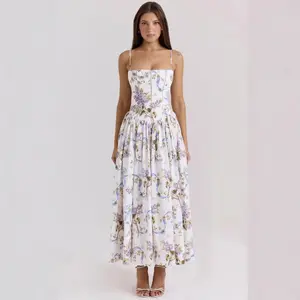 Women's Casual Sleeveless Floral Strap Fairy Dress, 2026 New Arrival European-American Style Elegant Gentle Slim-Fit Lady's Women's Clothes