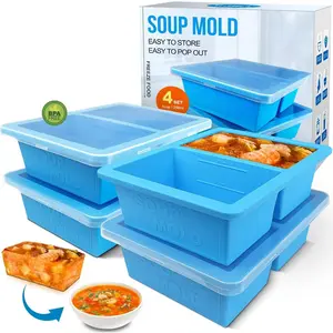 1-Cup  Freezer Molds with Lid, 4 Packs Soup Freezer Ice Cube Tray For ,   Freezing Container For Storing and Freezing Soup, Broth, Sauce and Ice.