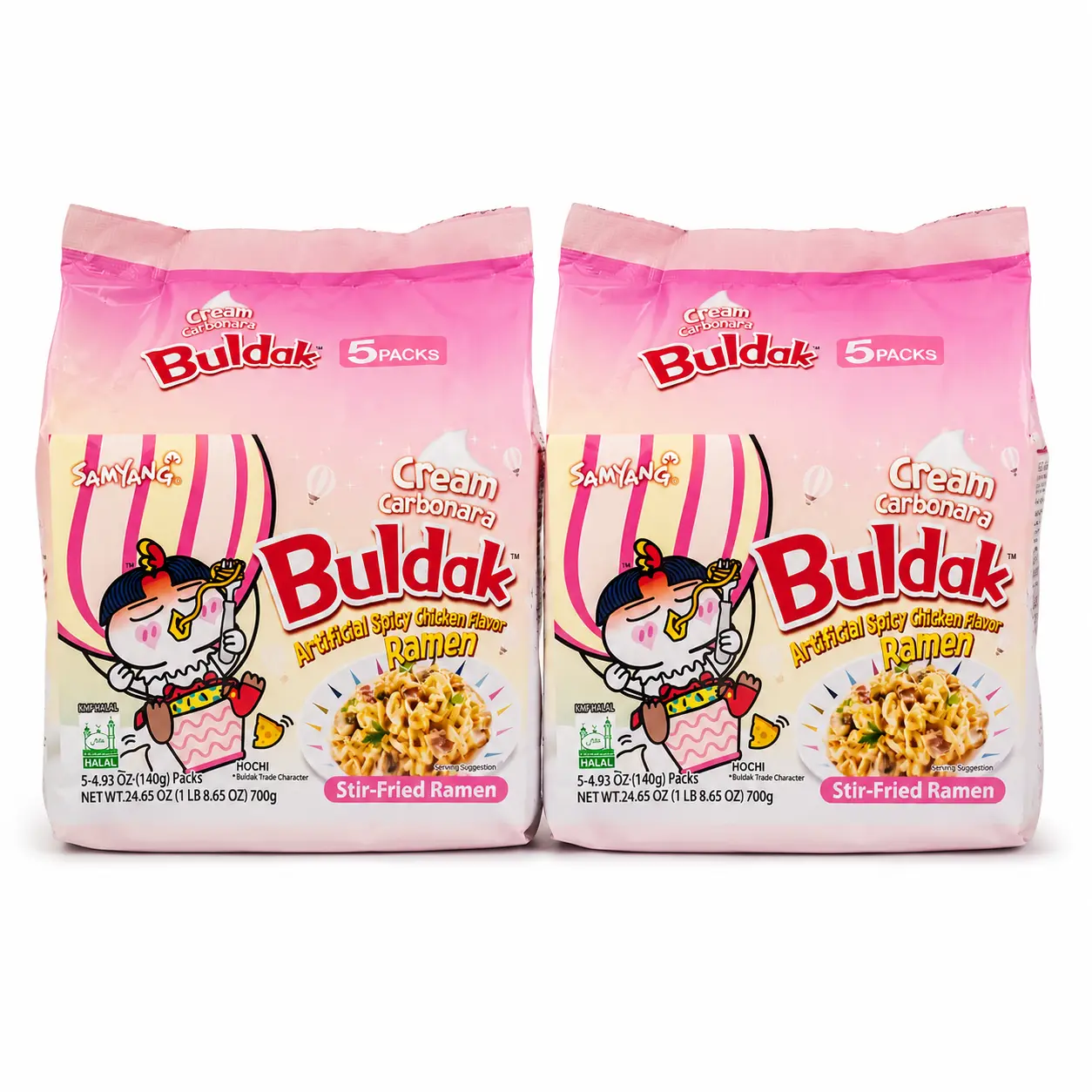 SAMYANG Buldak Pink Spicy Chicken Noodles, Double Cream Carbonara Cheese Flavor (140g x 5 Packs) 2-Pack Set, Ambient Asian Instant Food, Food & Instant Ramen Noodles