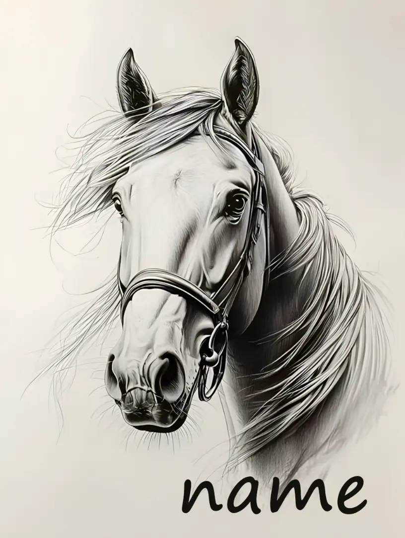 1Pc Lightweight Flannel Weave Horse Bedding - Soft, Cozy, Durable Polyester - Elegant Black & White Animal Print With "Name" Placeholder - Custom Blanket For Home Decor, Room Decor, Sofa Use