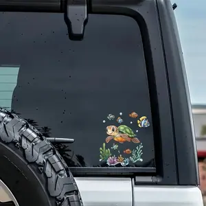 Cute Turtle & Fish Pattern Car Decorative Sticker, Waterproof & Anti-scratch Car Truck Decal, Car Exterior Decoration Accessories for Car, Motorcycle, Laptop