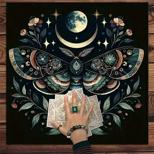 Moon Moth Floral Cosmic Design Tarot Tablecloth, Tarot Card Witchcraft Astrology Divination Board, Gift Packaging Supplies for Party Decor, Halloween