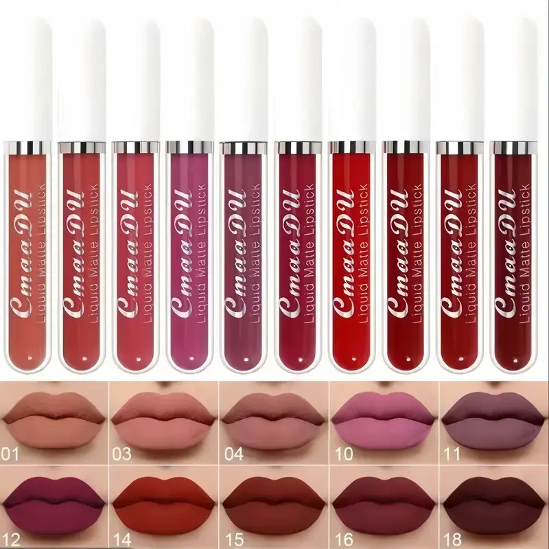 10 Pcs Matte Liquid Lipstick Multi-Pack, Alcohol-Free Long-Lasting Waterproof Makeup with Smooth Non-Stick Finish - Beginner-Friendly Flawless Cosmetic Camping Essential, Long Lasting Lipsticks, Combination Matte Liquid Color Matte Lip Sticks