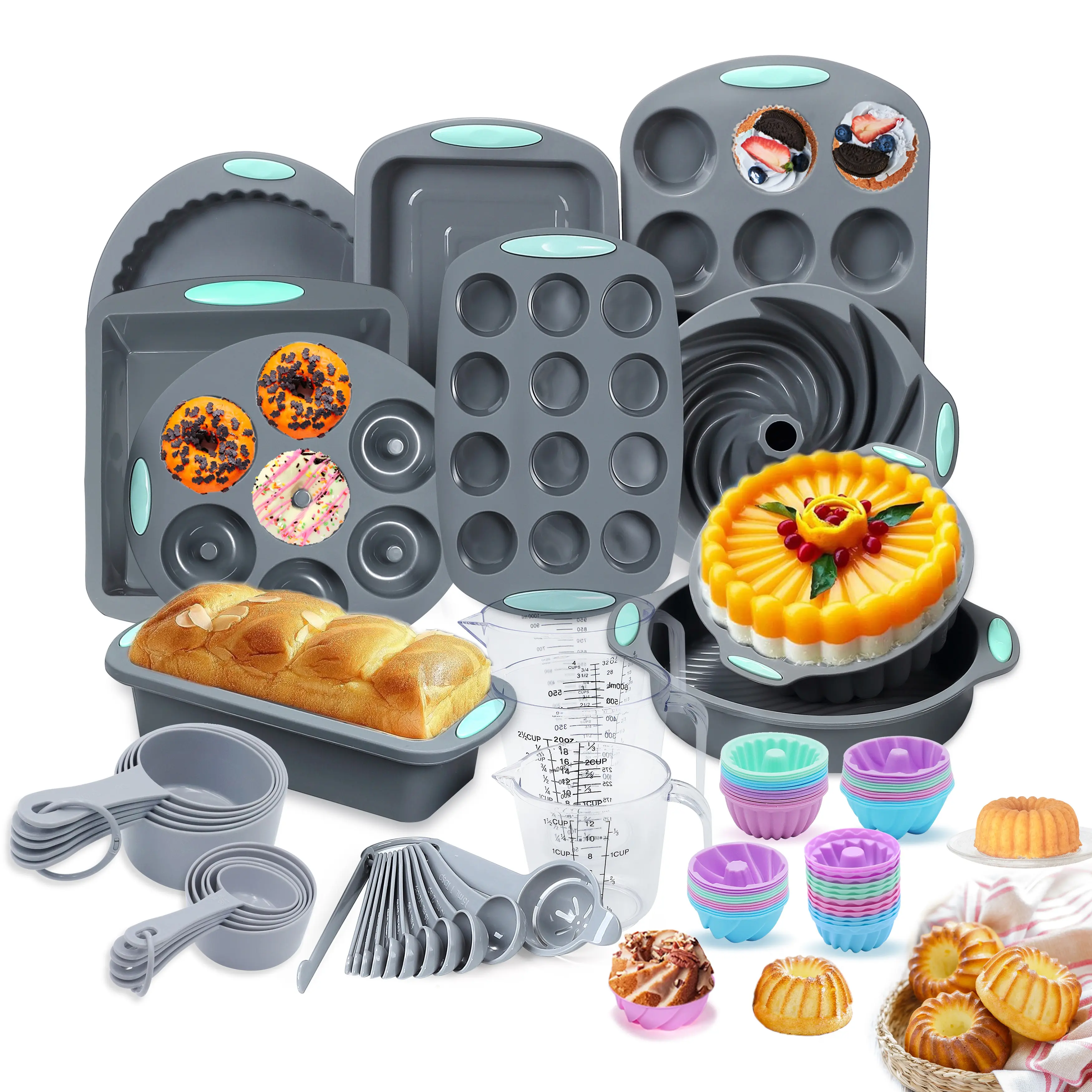 83PCS/45PCS Silicone Bakeware Set, Nonstick Silicone Cake Molds, Baking Sheet, Halloween/Christmas Gift