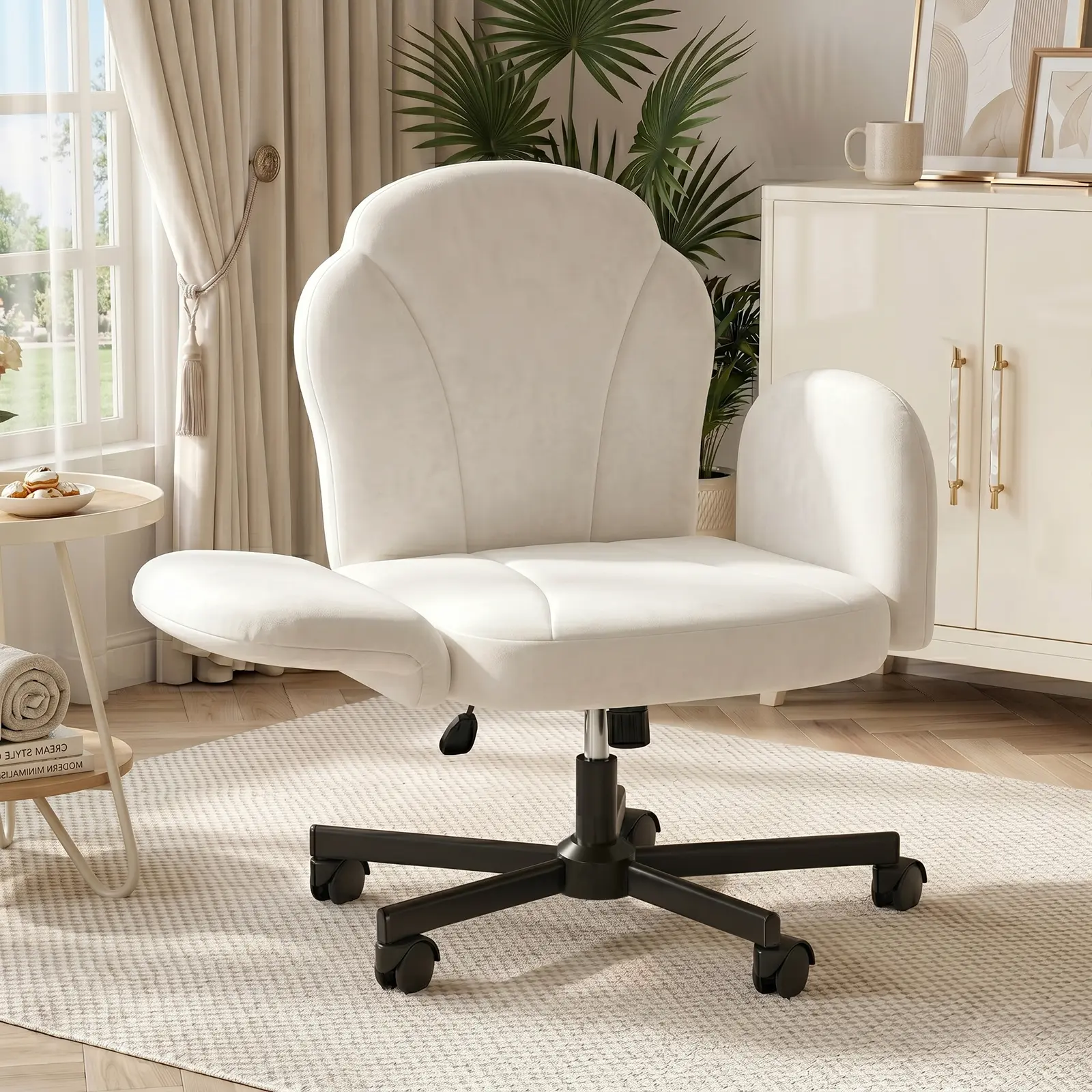 Bestier Adjustable Desk Chair with Flip Armrests, Comfy Ergonomic Vanity Chair 360° Swivel Height Adjustable Rolling Office Chair, 90-110° Recline Makeup Chair for Bedroom, Weight Capacity 275lbs Pet Friendly Soft Chair