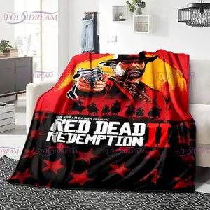 Red Dead Redemption John Marston Flannel Blanket - Premium Flannel Material Game Series Cowboy Characters Throw for Home Bedspread Decoration Mother's Day Valentine's Day Birthday Christmas Gift