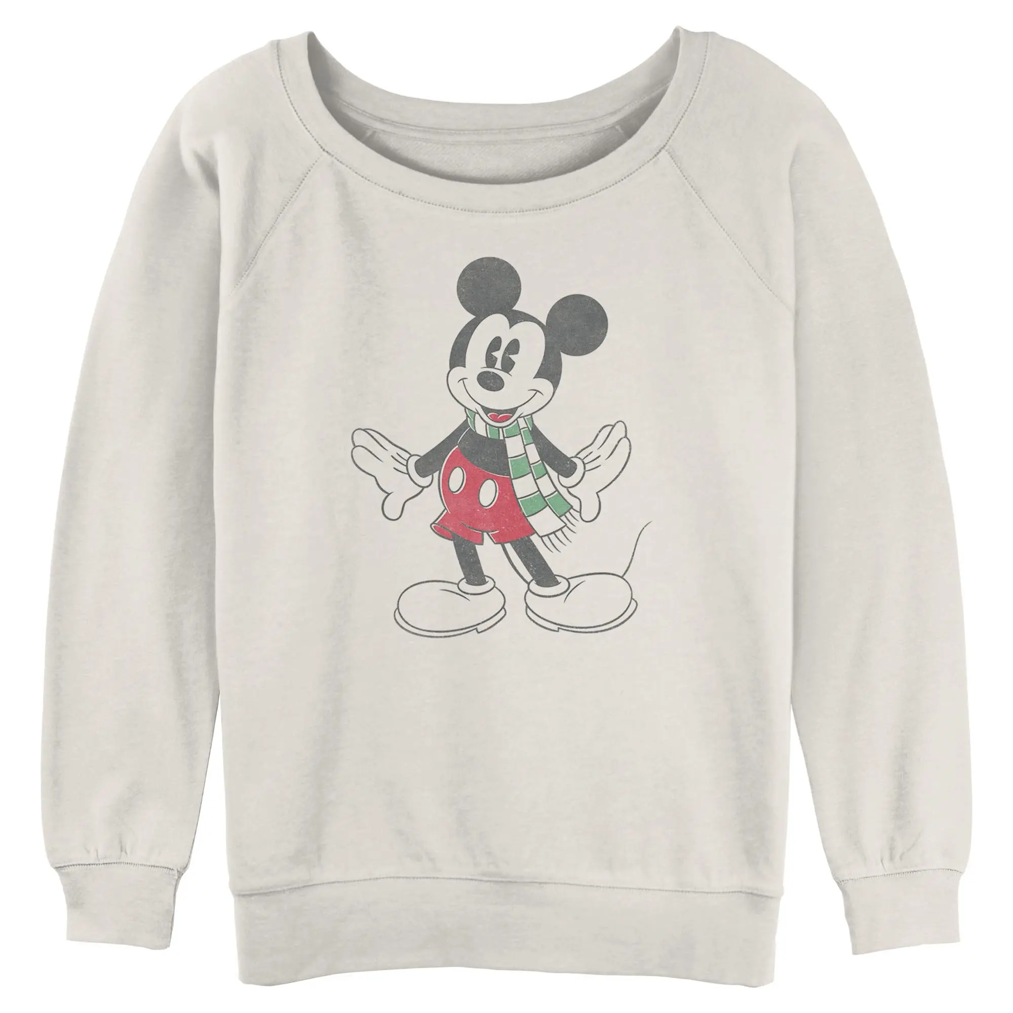 Juniors Womens Mickey & Friends Christmas Classic Scarf Pose Sweatshirt