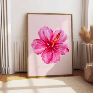 Hibiscus Flower Hawaiian Aloha Wall Art Poster Unframed, Retro Floral Print Poster Decor Funky, Preppy Room Decor Pink Hawaii Decor, Cheerful Home Decor for lover Flower, Birthday Gift Idea for Her
