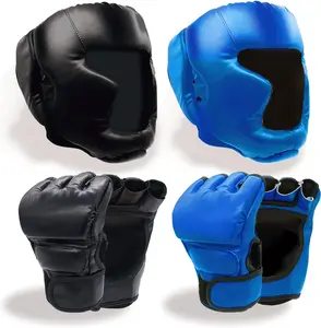 Boxing Gloves and Headgear Set Including 2 Pack Boxing Headgear and 2 Pack Boxing Gloves Boxing Equipment Sparring Gear Equipment for Beginners Adults