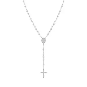 Stately Steel Stainless Steel Simulated Pearls Rosary Necklace